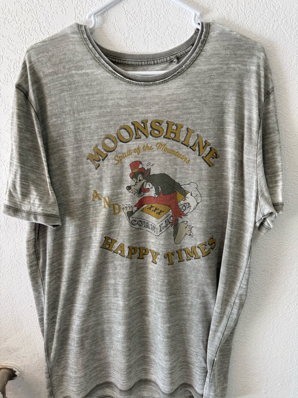 Lucky Brand Gray Graphic 'Moonshine Happy Times' Tee with Yellow Accents